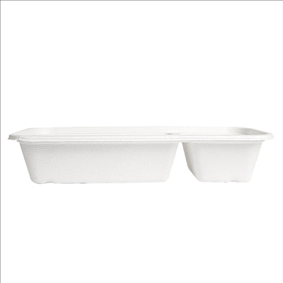 PLATEAUX 2 COMPART 'BIONIC' 500 ML 22,5x9,6x4,3 CM BLANC BAGASSE (600 UNITÉS)