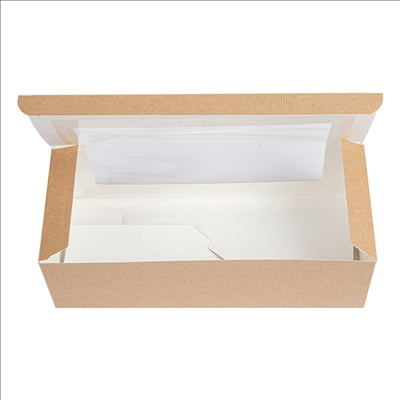 BOÎTES PÂTISSERIES AVEC FENÊTRE 'THEPACK' 240 G/M2 + OPP 26x11x8 CM NATUREL CARTON ONDULÉ NANO-MICRO (300 UNITÉS)