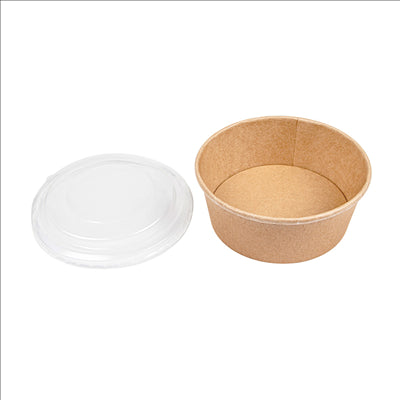 COMBO SALADIERS + COUVERCLES PET 750 ML - 25 oz 300 + 18 PE G/M2 Ø15/12,8x6 CM NATUREL KRAFT (200 UNITÉS)