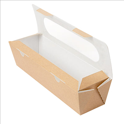 BOÎTES SANDWICH AVEC FENÊTRE - BAGUETTE 'THEPACK' 220 G/M2 + OPP 27,5x8x6,2 CM NATUREL CARTON ONDULÉ NANO-MICRO (200 UNITÉS)