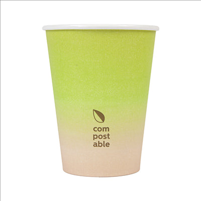 GOBELETS BOISSONS FROIDES ET CHAUDES 1 PAROI 'COMPOSTABLE GRADIENT' 360 ML 300 G/M2 Ø9/6x11 CM BLANC CARTON (1000 UNITÉS)