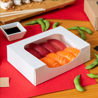 RÉCIPIENTS SUSHI+FÊNETRE 'THEPACK' 230 G/M2 + OPP 17,5x12x4,5 CM BLANC CARTON ONDULÉ NANO-MICRO (400 UNITÉS)