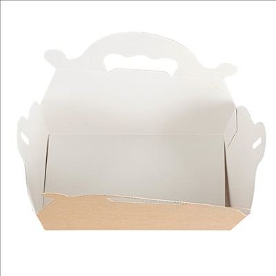 BOÎTES AVEC ANSES PÂTISSERIE 'THEPACK' 240 G/M2 10x18x7 CM NATUREL CARTON ONDULÉ NANO-MICRO (300 UNITÉS)