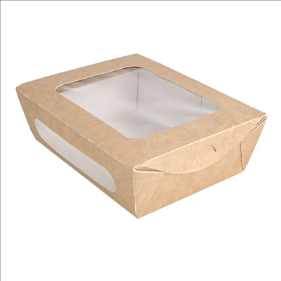 BOÎTES AVEC FENÊTRE POUR SALADE 700 ML - 23,3 oz 391 G/M2 + PE 16x12x5 CM MARRON CARTON (200 UNITÉS)