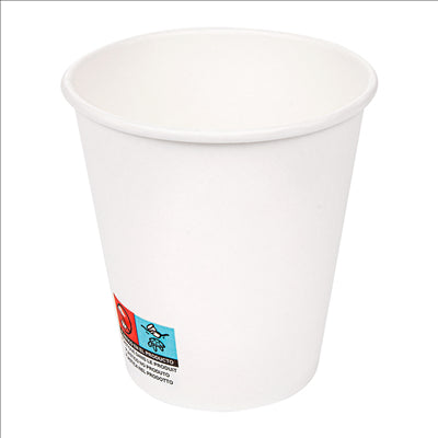 GOBELETS BOISSONS CHAUDES 1 PAROI 300 ML 300 + 18 PE G/M2 Ø9/6x9,5 CM BLANC CARTON (1000 UNITÉS)