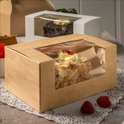 BOÎTES PÂTISSERIES AVEC FENÊTRE 'THEPACK' 240 G/M2 + OPP 18x11x8 CM NATUREL CARTON ONDULÉ NANO-MICRO (400 UNITÉS)