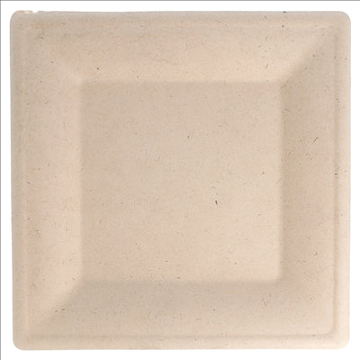 ASSIETTES CARRÉES 'BIONIC'  26,2x26,2x1,4 CM NATUREL BAGASSE (500 UNITÉS)