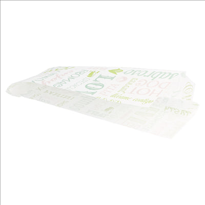 PAPIER INGRAISSABLES OUVERT 2 CÔTÉS - HOT DOG 'PAROLE' 35 G/M2 9+3x22 CM BLANC PARCH.INGRAISSABLE (500 UNITÉS)