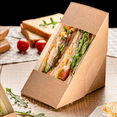 BOÎTES SANDWICH AVEC FENÊTRE - DOBLE 'THEPACK' 220 G/M2 + OPP 12,4x12,4x7,5 CM NATUREL CARTON ONDULÉ NANO-MICRO (500 UNITÉS)