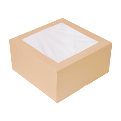 BOÎTES PÂTISSERIES AVEC FENÊTRE 'THEPACK' 240 G/M2 + OPP 24x24x12 CM NATUREL CARTON ONDULÉ NANO-MICRO (100 UNITÉS)