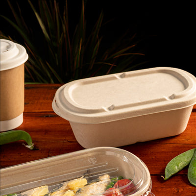 COUVERCLES LUNCH BOX 320.54/55 'BIONIC' 1000 ML 22,6x13,4x1,4 CM NATUREL BAGASSE (500 UNITÉS)