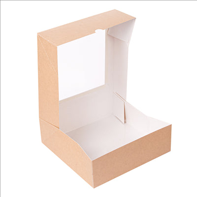 BOÎTES PÂTISSERIES AVEC FENÊTRE 'THEPACK' 240 G/M2 + OPP 23x23x7,5 CM NATUREL CARTON ONDULÉ NANO-MICRO (200 UNITÉS)