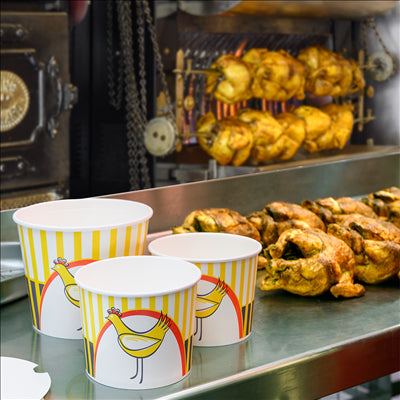 CONTAINERS POULET + COUVERCLES 5100 ML 15PE + 380 + 18PE G/M2 Ø 22,5/16x21 CM BLANC CARTON (240 UNITÉS)