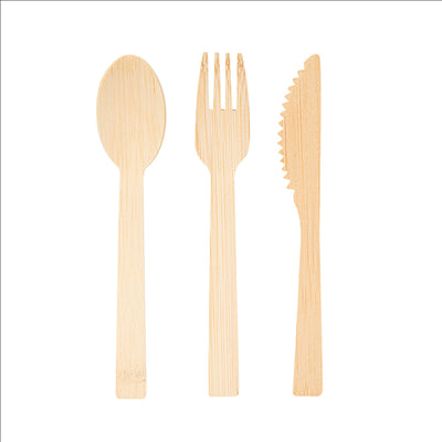 SET 4/1 FOURCHETTE, COUTEAU, CUILLÈRE, SERVIETTE  17 CM NATUREL BAMBOU (50 UNITÉS)