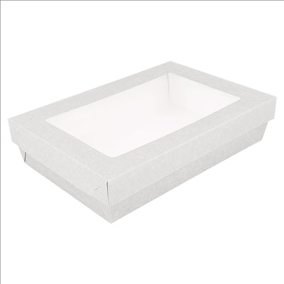PETITES BOÎTES+COUVERCLES AVEC FÊNETRE 'THEPACK' 1300 ML 250 G/M2 + 12PP + OPP 21x14x5 CM BLANC CARTON ONDULÉ NANO-MICRO (200 UNITÉS)