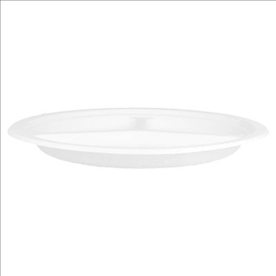 ASSIETTES 3 COMPART. 'BIONIC'  Ø 26x2,6 CM BLANC BAGASSE (800 UNITÉS)