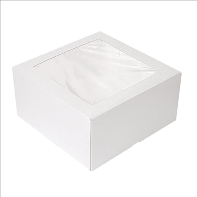 BOÎTES PÂTISSERIES AVEC FENÊTRE 'THEPACK' 250 G/M2 + OPP 24x24x12 CM BLANC CARTON ONDULÉ NANO-MICRO (100 UNITÉS)