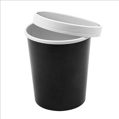 RÉCIPIENTS + COUVERCLES 960 ML - 32 oz 330 + 18 PE G/M2 Ø11,7/9,2x13,5 CM NOIR CARTON (250 UNITÉS)