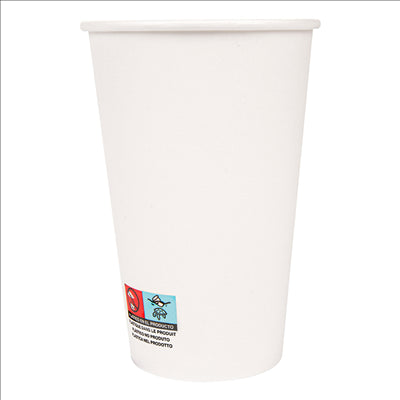 GOBELETS BOISSONS CHAUDES 1 PAROI 480 ML 300 + 18 PE G/M2 Ø9/6x13,2 CM BLANC CARTON (1000 UNITÉS)