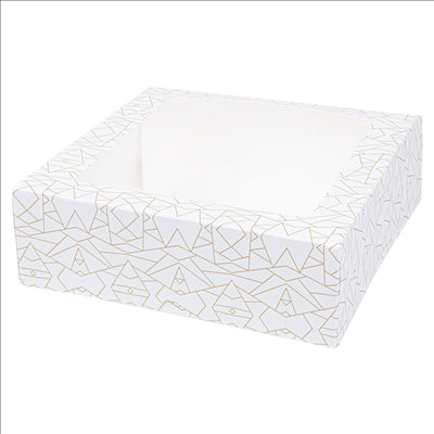 BOÎTES PÂTISSERIES AVEC FENÊTRE 'THEPACK DECO' 250 G/M2 + OPP 23x23x7,5 CM BLANC CARTON ONDULÉ NANO-MICRO (50 UNITÉS)