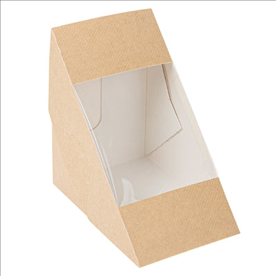 BOÎTES SANDWICH AVEC FENÊTRE - TRIPLE 'THEPACK' 220 G/M2 + OPP 12,4x12,4x8,3 CM NATUREL CARTON ONDULÉ NANO-MICRO (500 UNITÉS)