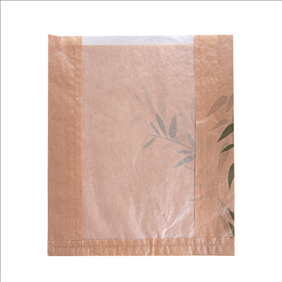 SACHETS PAIN ROND AVEC FENÊTRE ECO 'FEEL GREEN' 32 G/M2 26+4x30 CM NATUREL KRAFT (250 UNITÉS)