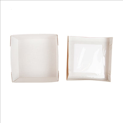 PETITES BOÎTES+COUVERCLES AVEC FÊNETRE 'THEPACK' 750 ML 220 G/M2 + 12PP + OPP 14x14x5 CM NATUREL CARTON ONDULÉ NANO-MICRO (250 UNITÉS)