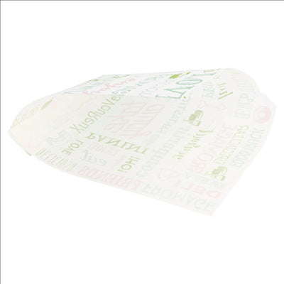 PAPIER INGRAISSABLES OUVERT 2 CÔTÉS FAST FOOD 'PAROLE' 35 G/M2 13x14 CM BLANC PARCH.INGRAISSABLE (1000 UNITÉS)