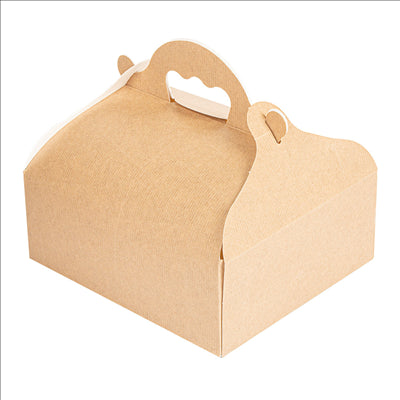 BOÎTES AVEC ANSES PÂTISSERIE 'THEPACK' 240 G/M2 16x18x7 CM NATUREL CARTON ONDULÉ NANO-MICRO (200 UNITÉS)