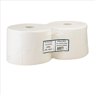 BOBINES ECOLABEL 2 PLIS - 1350 FEUILLES  19 G/M2 Ø34x26 CM BLANC OUATE (2 UNITÉS)