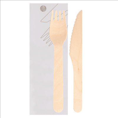 SET 2/1 FOURCHETTE, COUTEAU 'MAKAN'  16 CM NATUREL BOIS (100 UNITÉS)