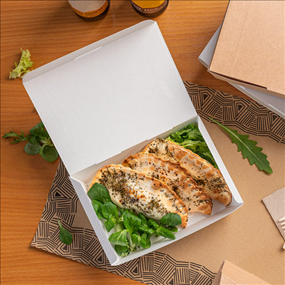 BOÎTES "LUNCH BOX" COUVERCLES 'THEPACK' 500 ML (16 oz) 230 G/M2 14x9,7x5 CM BLANC CARTON ONDULÉ NANO-MICRO (480 UNITÉS)