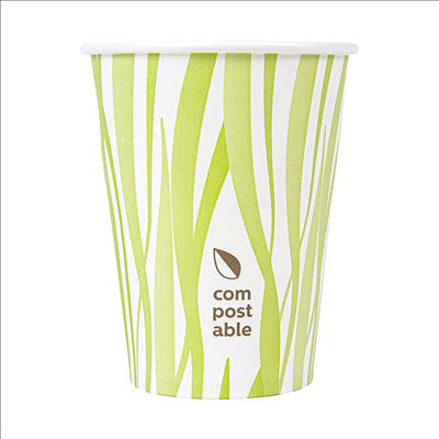 GOBELETS BOISSONS FROIDES ET CHAUDES 1 PAROI GRASS 'COMPOSTABLE' 360 ML 300 G/M2 Ø9/6x11 CM BLANC CARTON (1000 UNITÉS)