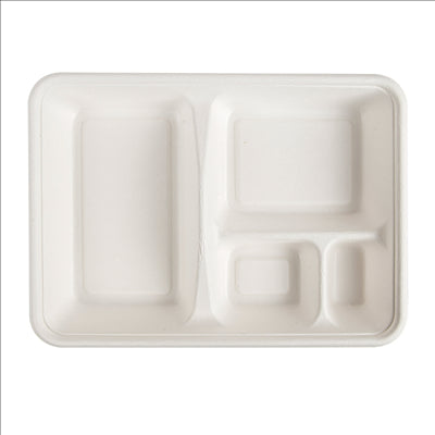 PLATEAUX 4 COMPART. 'BIONIC'  23x17x3,5 CM BLANC BAGASSE (400 UNITÉS)