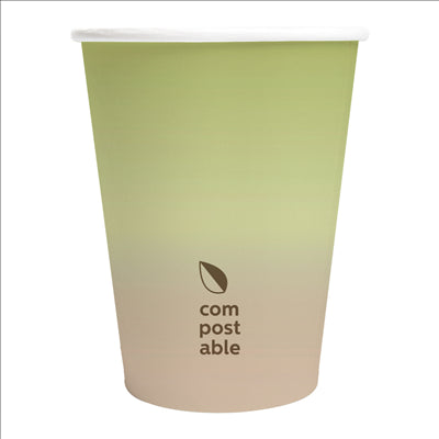 GOBELETS BOISSONS FROIDES ET CHAUDES 1 PAROI 'COMPOSTABLE GRADIENT' 360 ML 300 G/M2 Ø9/6x11 CM BLANC CARTON (1000 UNITÉS)