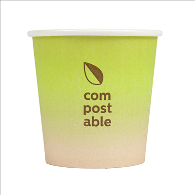 GOBELETS BOISSONS FROIDES ET CHAUDES 1 PAROI 'COMPOSTABLE GRADIENT' 120 ML 230 G/M2 Ø6,3/4,5x6 CM BLANC CARTON (1000 UNITÉS)