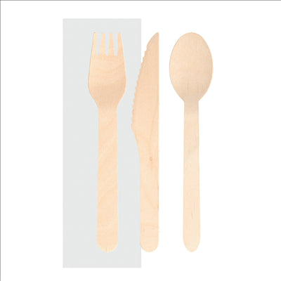 SET 3/1 FOURCHETTE, COUTEAU, CUILLÈRE 'MAKAN'  16 CM NATUREL BOIS (100 UNITÉS)