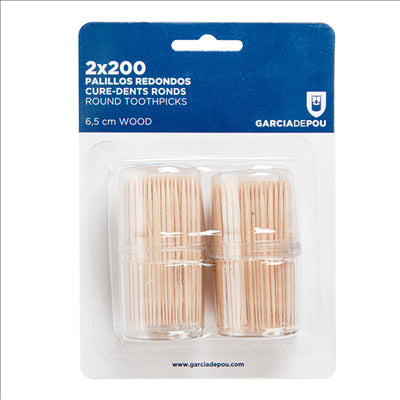 2x200 U. CURE-DENTS RONDS  6,5 (h) CM NATUREL BOIS (144 UNITÉ)