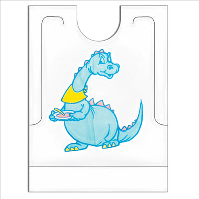 BAVOIRS "DINO" AVEC SACHET  27x34+5 CM BLANC CPE (500 UNITÉS)