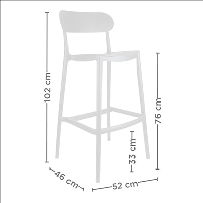 TABOURET HAUT AVEC DOSSIER 'SUPRA-TEK'  52x46x102 CM BLANC PP (4 UNITÉS)