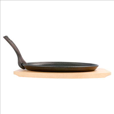 ASSIETTE CHAMPÊTRE OVALE + SUPPORT EN BOIS  27x18x2 CM NOIR FER (8 UNITÉS)