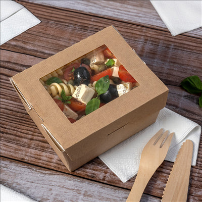 BOÎTES AVEC FENÊTRE ECO 'THEPACK' 780 ML 220 G/M2 11,2x9x6,4 CM NATUREL CARTON ONDULÉ NANO-MICRO (300 UNITÉS)