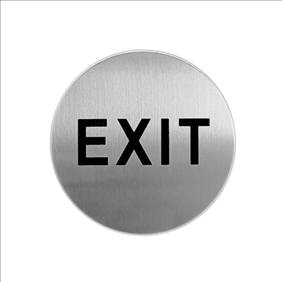 PLAQUE AUTOADHESIVE "EXIT"  Ø 7,5 CM ARGENTE INOX (1 UNITÉ)