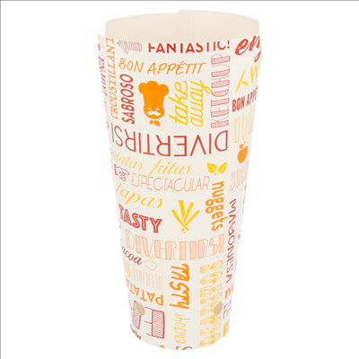 GOBELETS À FRITES AVEC FERMETURE 'PAROLE' 22 OZ - 660 ML 220 + 18PE G/M2 8,5x18 CM BLANC CARTON (50 UNITÉS)