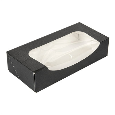 RÉCIPIENTS SUSHI+FÊNETRE 'THEPACK' 230 G/M2 + OPP 19,7x9x4,5 CM NOIR CARTON ONDULÉ NANO-MICRO (400 UNITÉS)