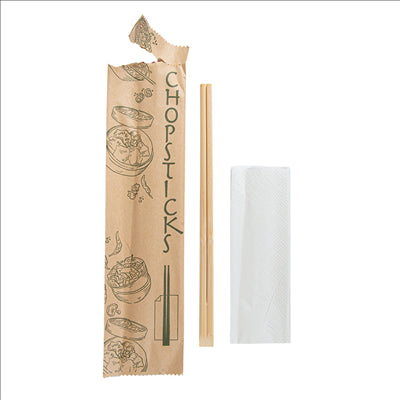 BAGUETTES CHINOISES EN SACHET KRAFT  20 CM NATUREL BAMBOU (100 UNITÉS)