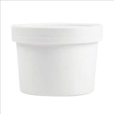 RÉCIPIENTS + COUVERCLES 240 ML - 8 oz 300 + 18 PE G/M2 Ø9/7,5x6 CM BLANC CARTON (250 UNITÉS)