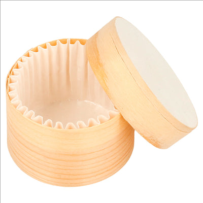 MINI BOÎTES CYLINDRIQUES + CARTON ET CAPSULE  Ø 5x3,5 CM NATUREL BOIS (200 UNITÉS)