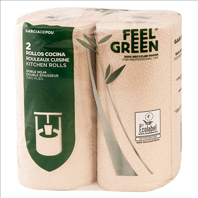 2 U. ROULEAUX CUISINE 2 PLIS 'FEEL GREEN' 23 G/M2 24,5 CM x 30 M NATUREL PAPIER RECYCLÉ (12 UNITÉS)