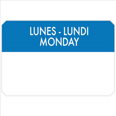 500 U. ÉTIQUETTES ADHESIVES "LUNDI"  7,5x5 CM BLEU ADHESIF (1 UNITÉ)